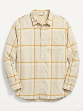 Old Navy Men’s XXXL Plaid Cozy Lined Shacket Cream Yellow